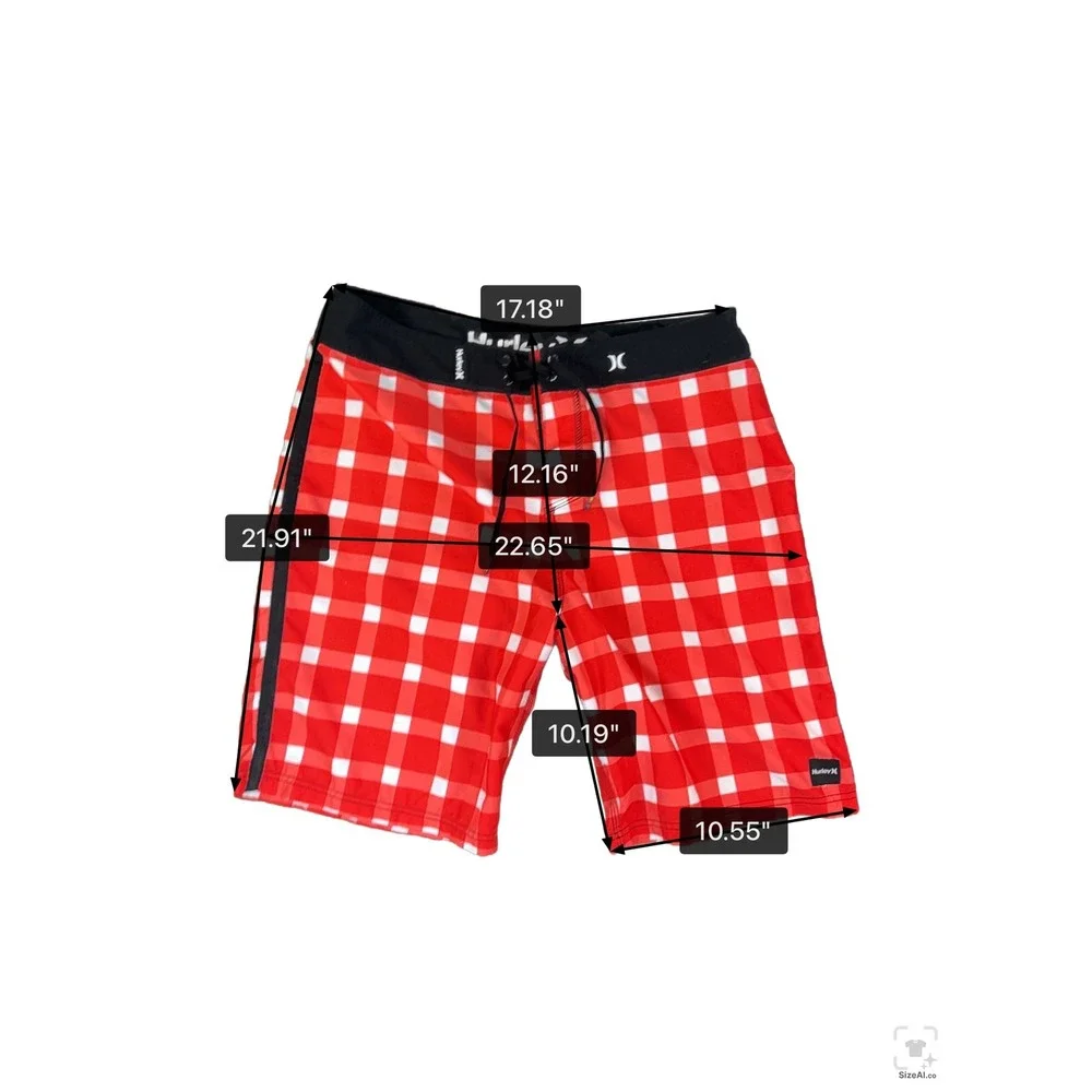 Hurley Mens Red White Gingham Board Shorts Size 36 MBO3CHK Surf Swim Trunks